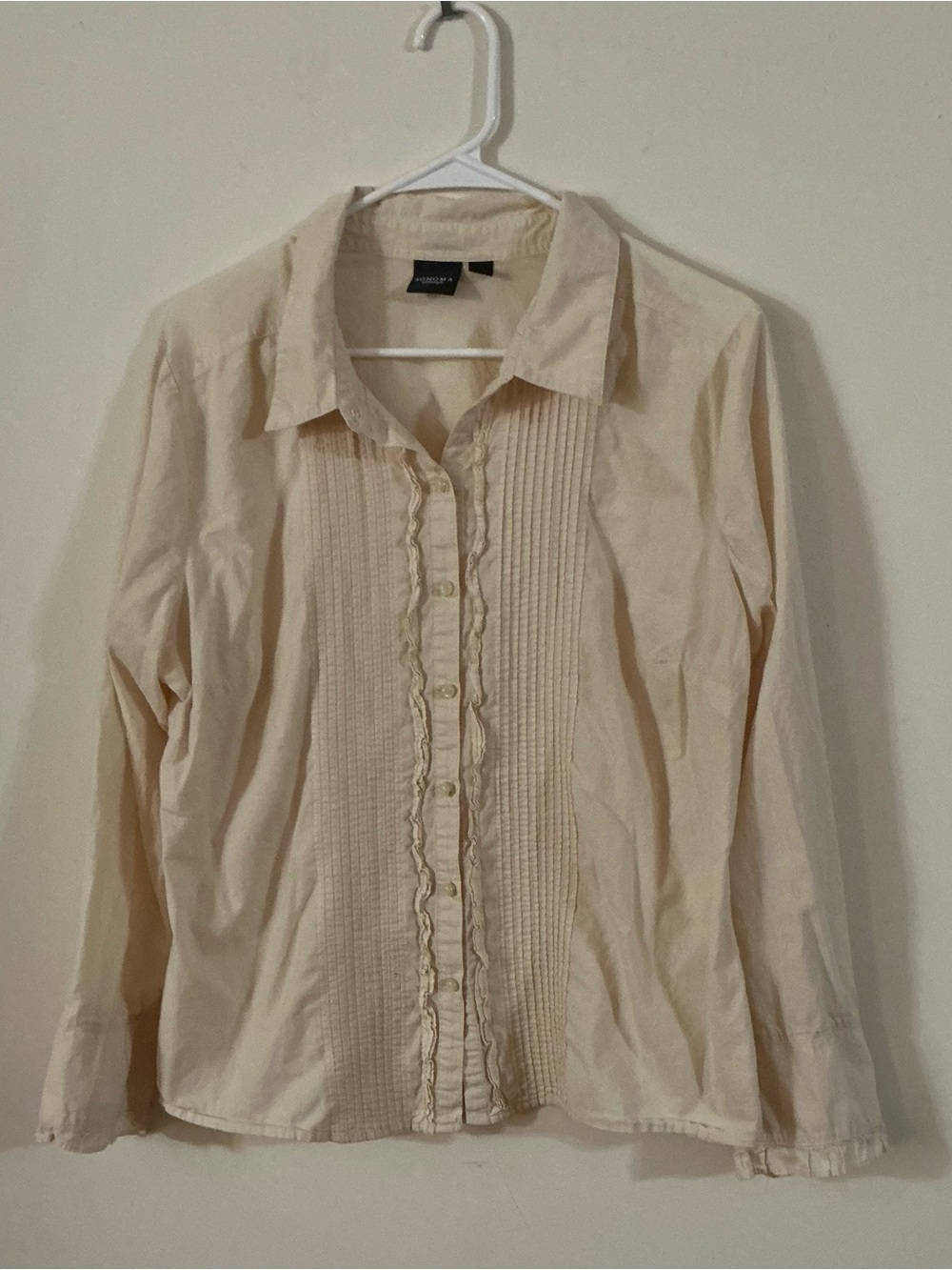 Sonoma Life+style Ivory Ruffle-Front Pintuck Blouse With Long Sleeves